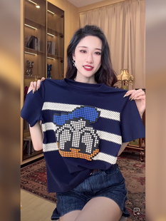 休闲体恤上衣 T恤女夏宽松通勤韩版 2024新款 卡通唐老鸭印花短袖