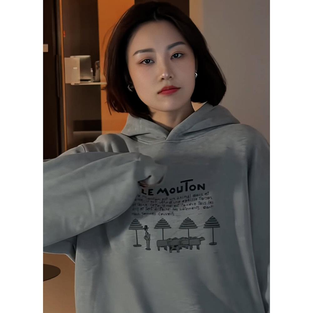 秋季流行风格字母印花连帽