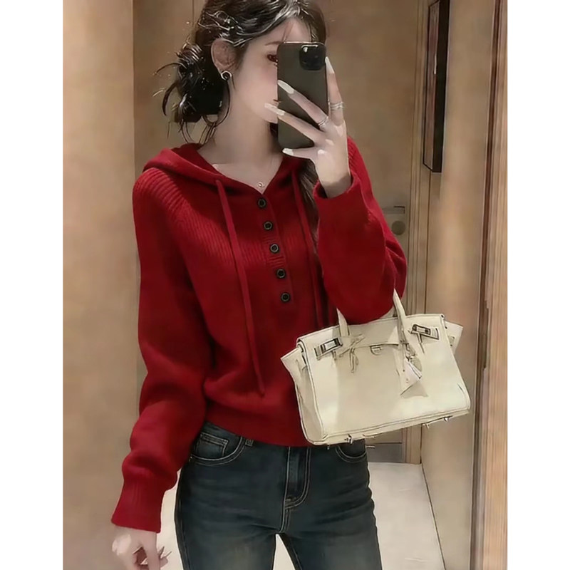 2026春秋新款毛衣女连帽纽扣设计针织宽松复古本命年显瘦时髦长袖,女装/女士精品,大码内搭,淘宝优惠券,粉丝福利购,淘宝优惠卷