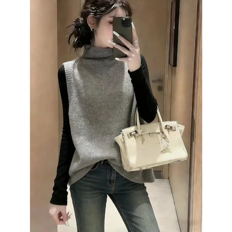 2026春秋新款针织马甲女高领纯色复古修身T恤半袖百搭时髦上衣,女装/女士精品,大码内搭,淘宝优惠券,粉丝福利购,淘宝优惠卷