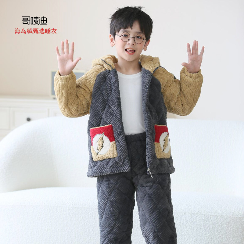珊瑚绒法兰绒冬加绒加厚儿童睡衣