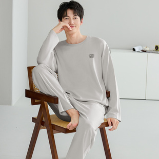 宿舍青年中年休闲春秋家居服套装 100%纯棉男士 长裤 长袖 睡衣秋冬季