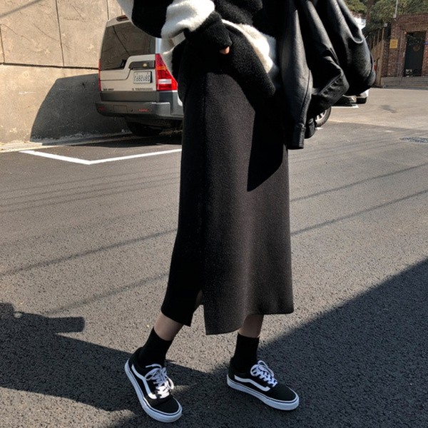 秋冬韩版2020新款黑色显瘦高腰百搭针织开叉中长款包臀半身裙子女|ruв категории Женская одежда, юбка - от Buy2taobao.com для оказания профессиональной услуги покупки агента Taobao