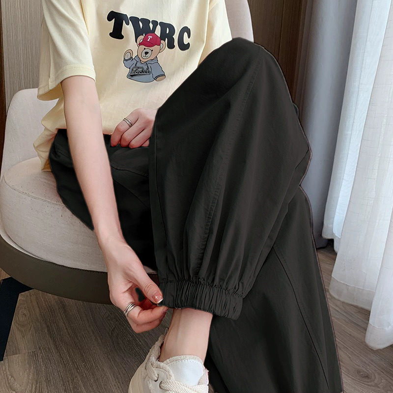 2025新款春秋季薄款休闲裤女显瘦百搭哈伦裤高腰束脚运动长裤子