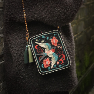 花寄 燕子斜挎收纳包刺绣diy手工材料包非遗绣花珠链闺蜜原创礼物