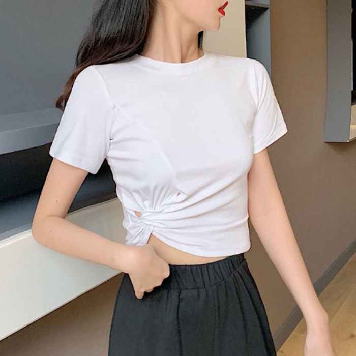 网红短袖t恤女2019夏季新款韩版时尚褶皱短款百搭修身纯色上衣潮在类目 女装/女士精品, T恤中 - 来自Buy2taobao.com提供专业的淘宝代购服务