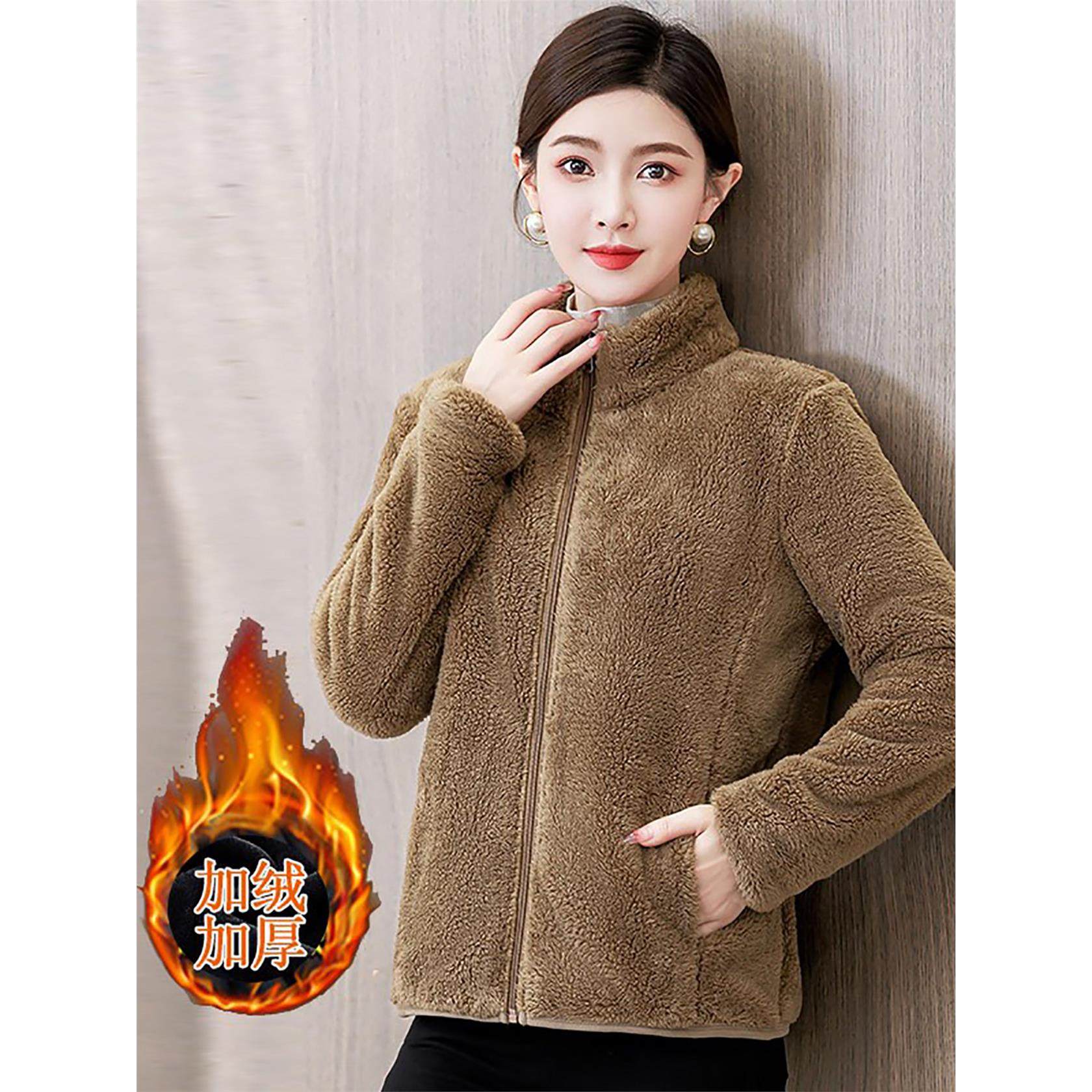 双面珊瑚绒外套女短款秋冬新品加绒加厚保暖抓绒衣内胆摇粒绒长袖