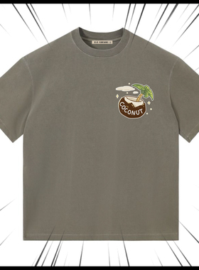 泛式2025水洗做旧重磅coconut像素风短袖T恤男女同款圆领落肩宽松