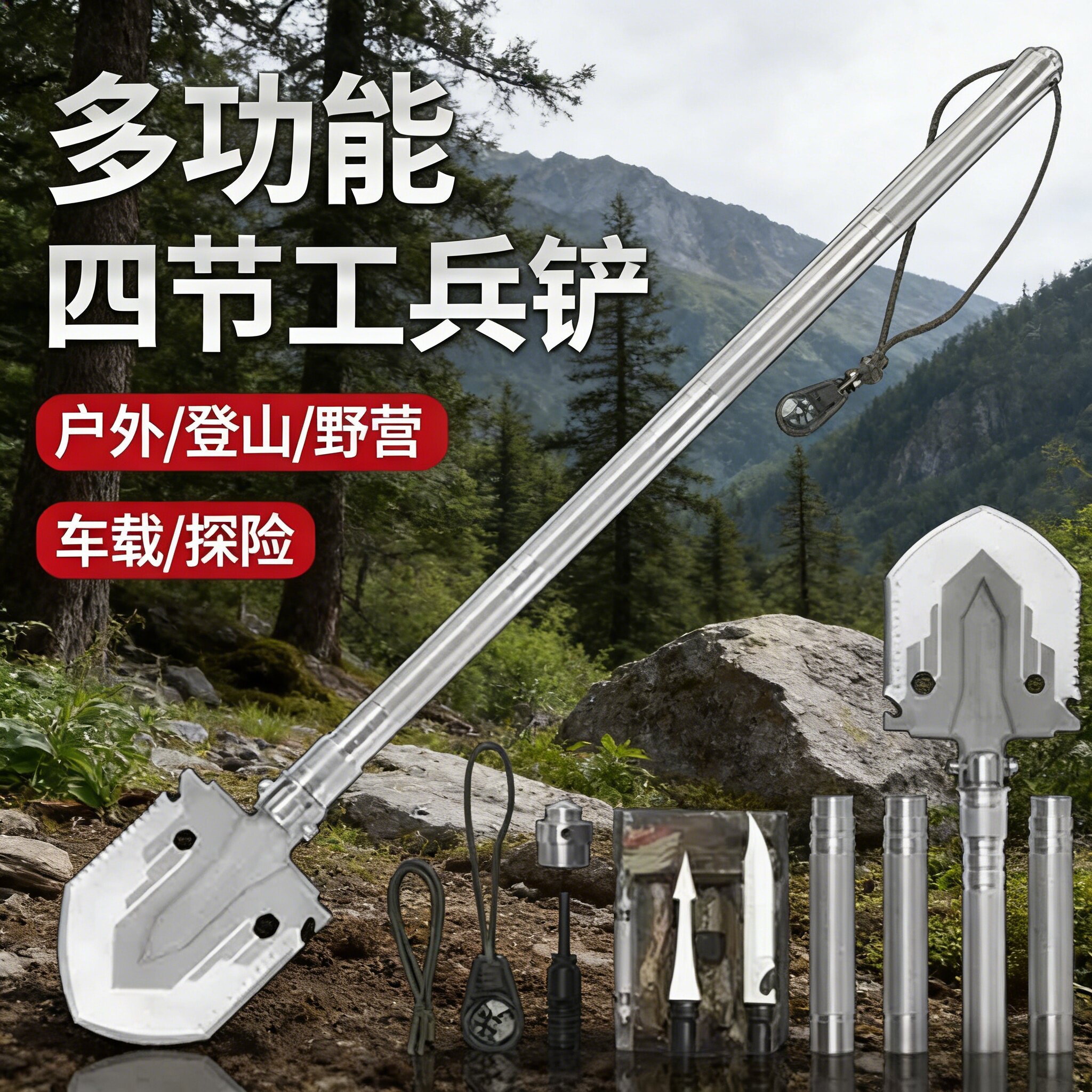 多功能兵工铲折叠加厚军工铲户外露营钓鱼挖土铁锹工兵铲子工具