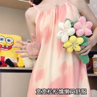 夏天可外穿吊带睡裙女带胸垫一体性感无袖棉绸睡衣夏季孕妇家居服