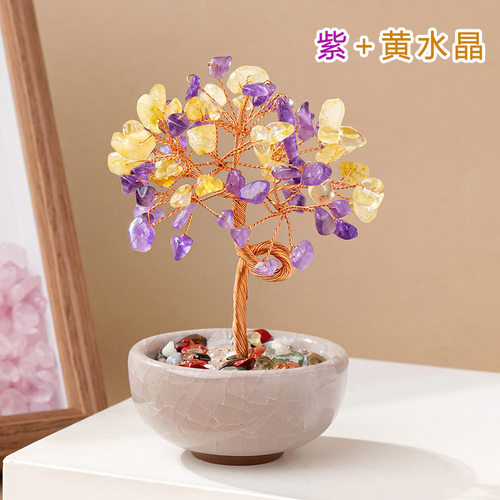 天然黄水晶碎石发财树玛瑙滚石