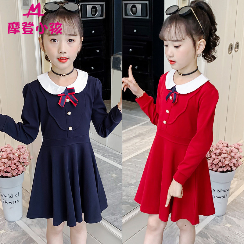 女童长袖连衣裙春秋装2023新款洋气儿童公主裙大童裙子网红学院风