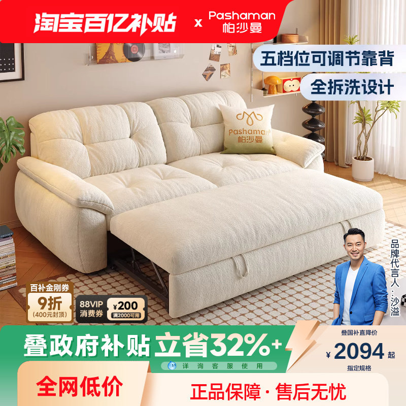 帕沙曼可拆洗沙发床小户型客厅折叠两用云朵沙发单人简约现代公寓