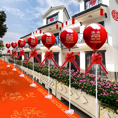 婚礼路引气球农村路边立柱装饰