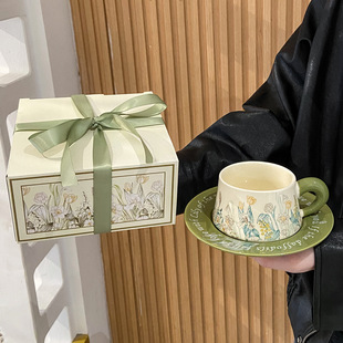 油画风铃花咖啡杯碟套装陶瓷杯杯子伴手礼高级轻奢礼品实用送客户