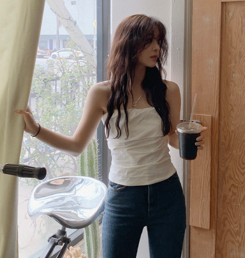 Slowand韩国官网女装代购23夏款性感花苞设计层叠后拉链抹胸背心