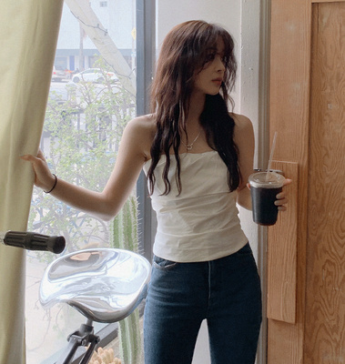 Slowand韩国官网女装代购23夏款性感花苞设计层叠后拉链抹胸背心