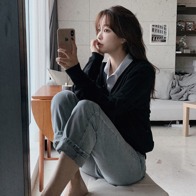 韩国直邮 Slowand官网自制女装代购 21秋 韩范休闲做旧百搭牛仔裤