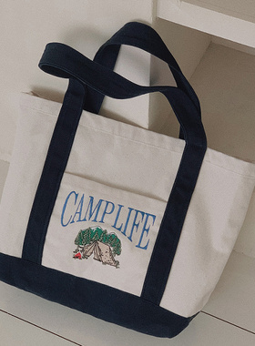 Slowand韩国官网女装代购23春 韩范休闲百搭单肩包刺绣字母帆布包