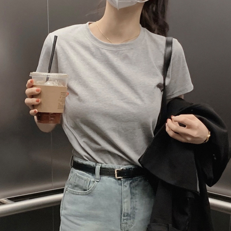 Slowand韩国官网女装代购23春 简约百搭基础款圆领短袖T恤