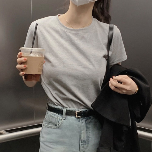 Slowand韩国官网女装代购23春 简约百搭基础款圆领短袖T恤