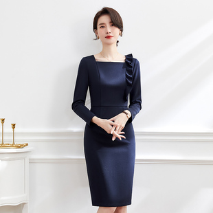 职业连衣裙女长袖修身2024春秋气质白领通勤工作服高端面试工装新