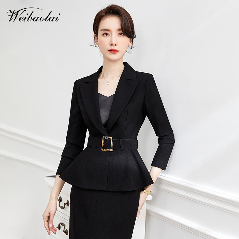 黑色职业西装套装女春季时尚气质显瘦酒店大堂经理美容院工作服冬