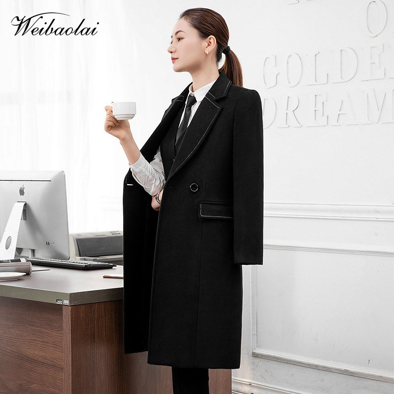 职业呢子大衣女售楼部工作服中长款酒店物业正装工装毛呢外套女冬