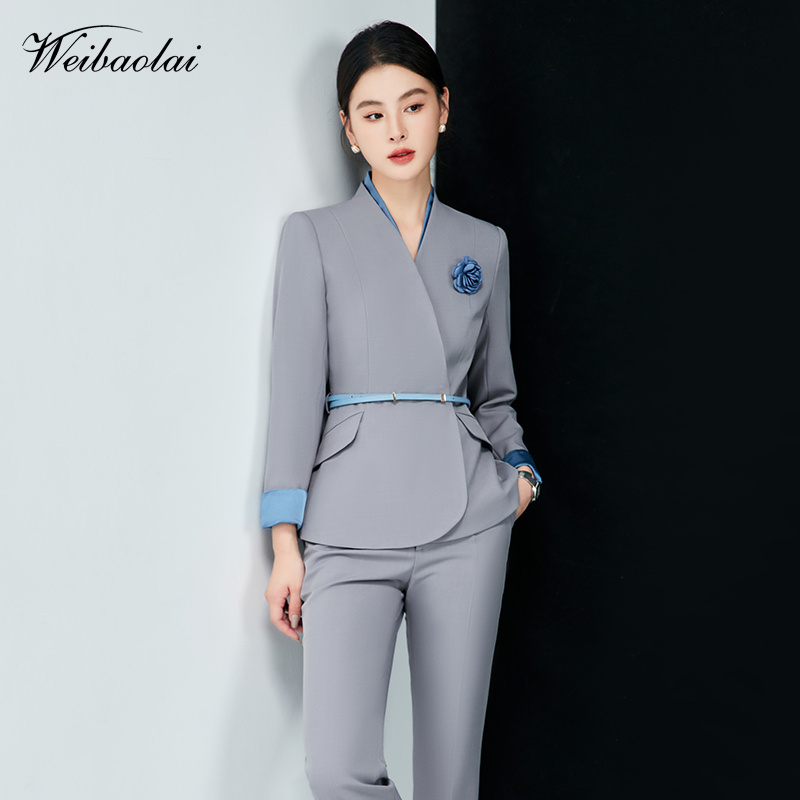 职业套装女秋冬工作服职业女灰色