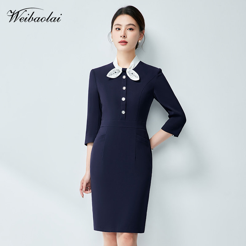 职场通勤连衣裙春秋幼师工作服售楼部案场客服接待美容院工作服女