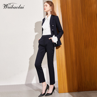 条纹深色白领女装西装套装商务正装时尚气质通勤西服OL修身工作服