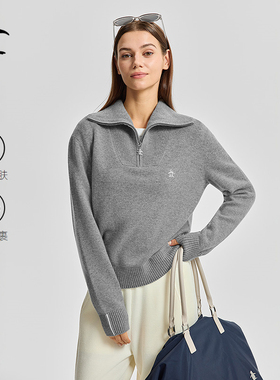 【触感细腻】Munsingwear万星威休闲秋冬女士翻领半拉链针织毛衫