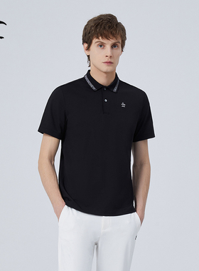 MUNSINGWEAR万星威高尔夫夏季男士黑色翻领速干运动POLO衫T恤短袖