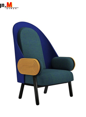 Design.M创意设计师家具moon I-A armchair皮艺 布艺实木脚沙发椅