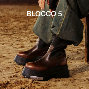 BLOCCO5马丁靴女春季ALL ROUND复古做旧中筒增高女靴子原创