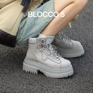 BLOCCO5女鞋 ROUND厚底马丁靴拼接增高原创 秋冬女靴ALL