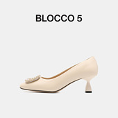 BLOCCO5春季 饰锥形高跟女单鞋 女鞋 方头浅口纯色珍珠装