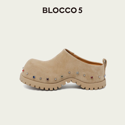 BLOCCO5厚底铆钉包头半拖增高
