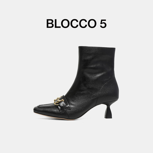 BLOCCO5女靴子尖方拉链时尚饰扣