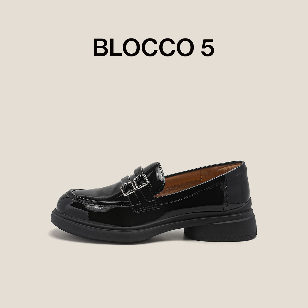 BLOCCO5女鞋子秋季经典简约金属扣饰一脚蹬乐福鞋女款