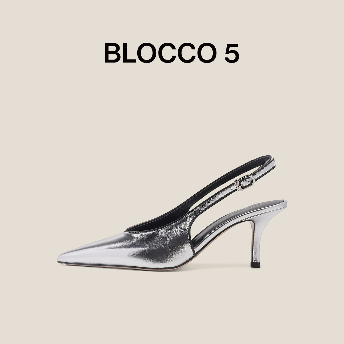 BLOCCO5尖头后绊带通勤细跟凉鞋