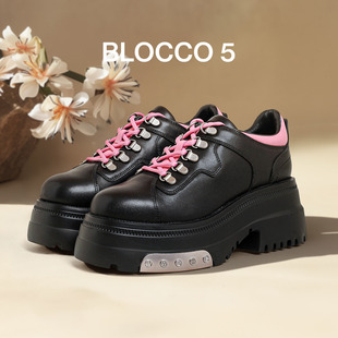 原创 ROUND厚底增高及踝靴女款 BLOCCO5女靴子秋季 系带ALL