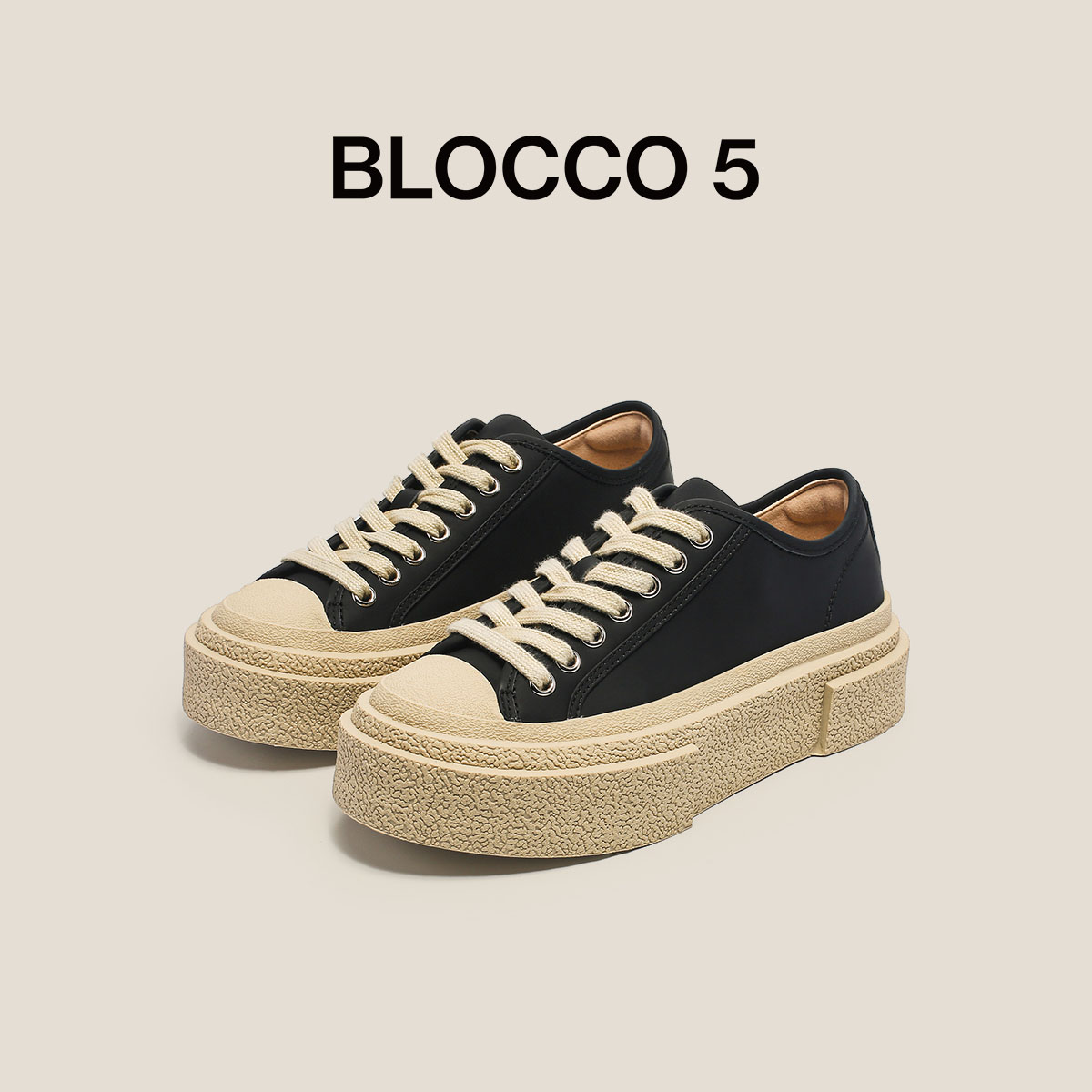 BLOCCO5厚底增高圆头休闲板鞋