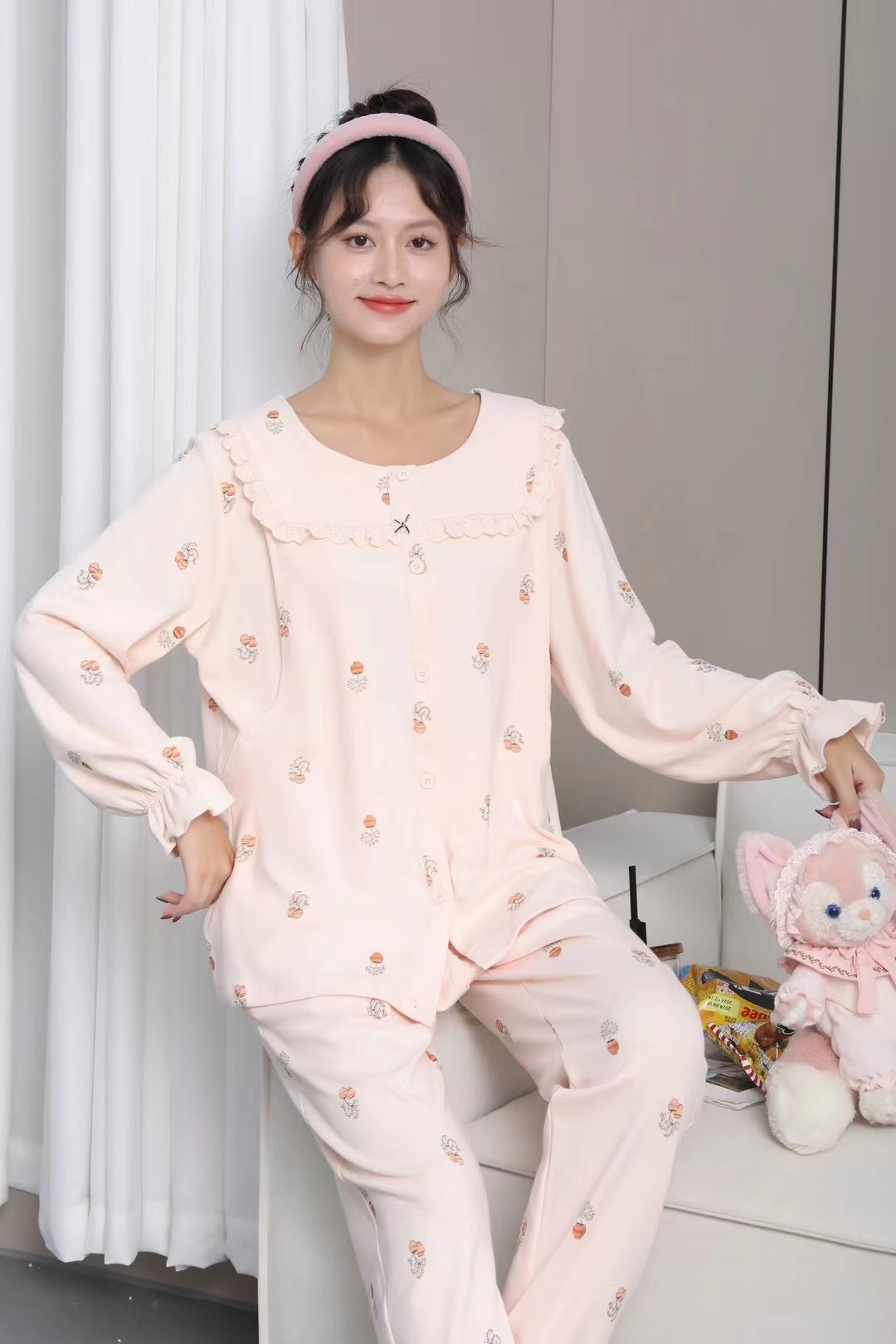 十月特美秋冬纯棉产后哺乳月子服孕妇睡衣喂奶家居服加厚可爱开衫