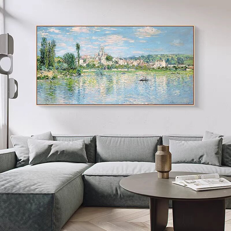 莫奈画作客厅装饰画横幅艺术大气沙发背景墙挂画简约风景卧室壁画
