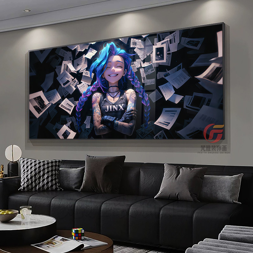 英雄联盟金克丝阿狸装饰画lol电竞酒店房间布置网咖挂画led灯光画