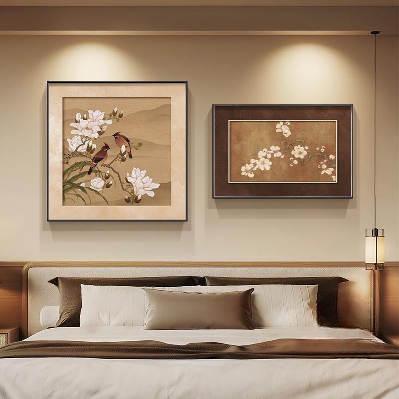 宋代美学卧室床头装饰画新中式花鸟图房间主卧挂画客厅餐桌墙壁画