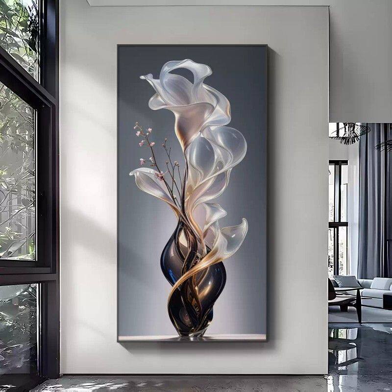 极简轻奢玄关装饰画花卉入户正对门挂画高级感镶钻走廊过道壁画