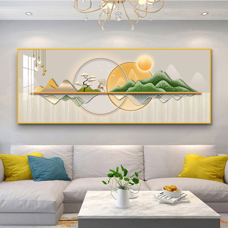 客厅装饰画现代简约沙发背景墙轻奢个性挂画山水风景单幅横版壁画