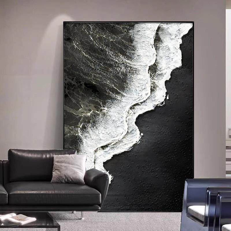 黑白抽象客厅装饰画高级感现代极简沙发背景墙挂画入户玄关壁画